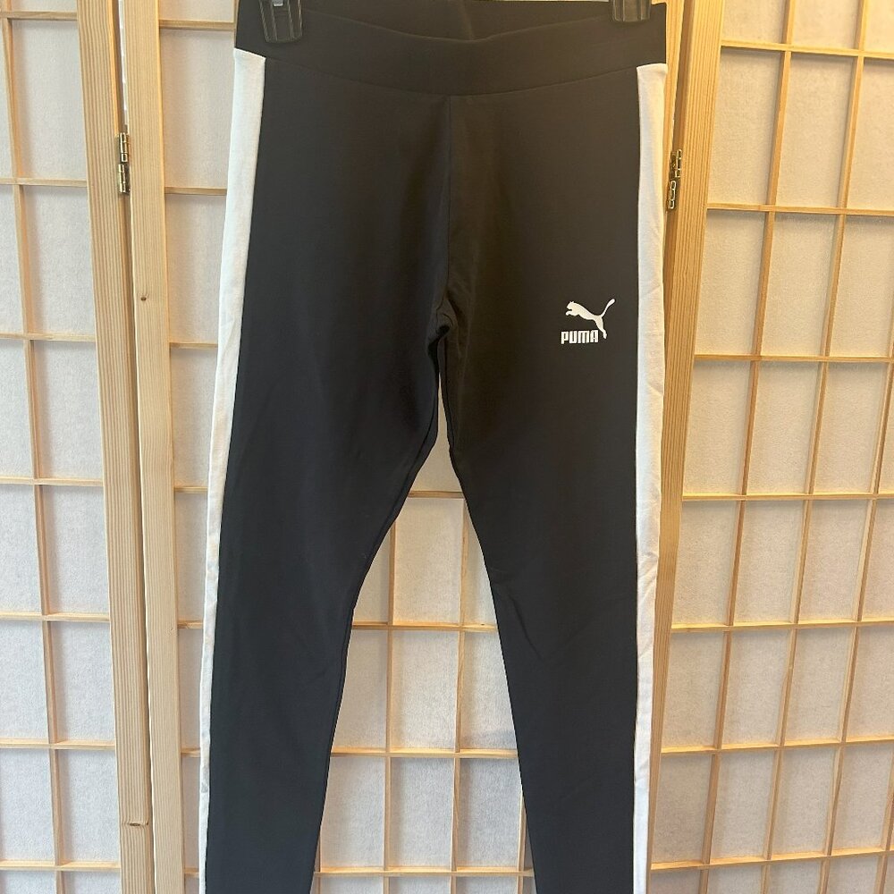 NWT Puma T7 Cropped leggings women's size M Black with white stripe
